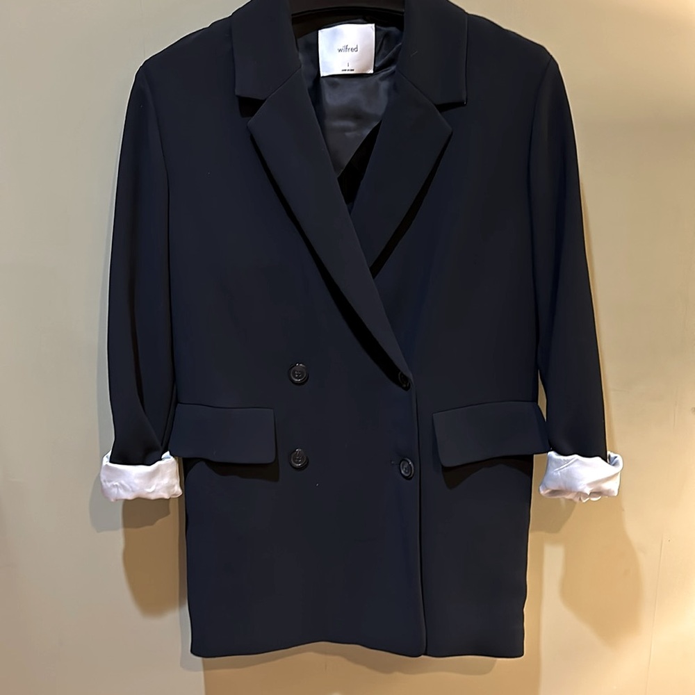 Aritzia Black Double-Breasted Blazer with Rolled Sleeves